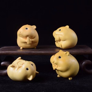 黄杨木雕刻手把件贪吃仓鼠四兄弟木质工艺品送礼品可爱小动物摆件