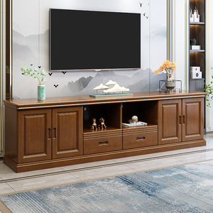 中式实木电视柜客厅加高1.6米1.8米两米矮柜收纳储物小户型柜地柜
