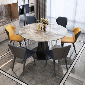 意式岩板餐桌椅组合可伸缩旋转多功能圆桌家用小户型简约圆形餐桌