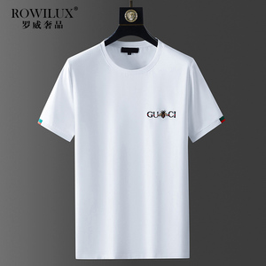 ROWILUX奢侈品刺绣白色短袖t恤男夏季国际大牌高端男士潮牌体恤衫