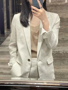 亚麻西装套装女2024新款棉麻休闲通勤气质高级感西服外套两件套