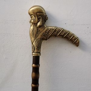 古玩铜器纯铜寿星拐杖铜拐杖拐棍手杖老人拐杖送老人收藏工艺礼品