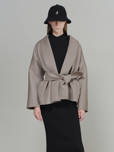 2秋季新品原创设计灰色和服短款双面羊毛大衣