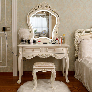 欧式梳妆台卧室现代简约网红化妆台收纳柜一体化妆桌子小户型带灯