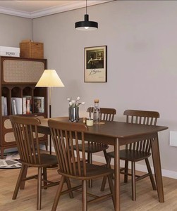 餐桌全实木北欧黑胡桃色美式复古书桌简约工作台茶桌长方形吃饭桌