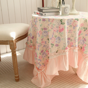 法式韩式田园公主风格碎花蕾丝荷叶边全棉桌布台布盖布沙发巾