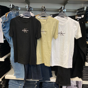 CK Calvin Klein 美国 男士纯棉刺绣签名字母logo休闲圆领短袖T恤