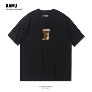 KAMU 美式咖啡短袖t恤男新款纯棉休闲体恤潮流ins夏季百搭上衣