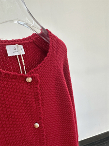 90-140 法式优雅大气 女童新年圣诞红色珍珠扣针织开衫小外套