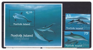 澳属 诺福克群岛 邮票 1997 海洋 哺乳动物 海豚 2全+小型张 无贴