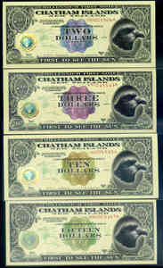全新2000年 查塔姆群岛 2 3 10 15 元 千禧纪念塑料钞4张黄金标签