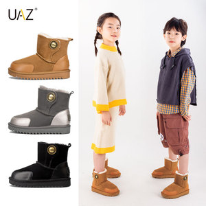 UAZ儿童雪地靴2023冬新款休闲平底中筒魔术贴男童女童加厚棉鞋
