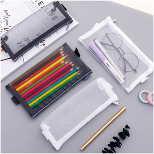 韩国创意简约透明网纱笔袋 拉链文具袋 学生考试便携大容量铅笔袋