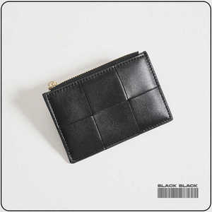 「复黑」进口小羊皮 经典编织简约实用真皮卡包卡夹多功能零钱包