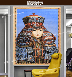 新款额尔登特蒙古丽人传统服饰客厅书房走廊玄关装饰羊毛壁毯挂毯