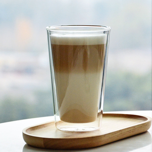 双层玻璃杯V型大口径耐高温隔热不烫手拿铁咖啡杯微波炉加热牛奶