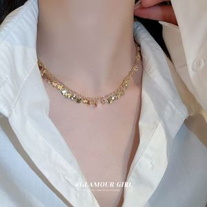 韩国金属亮片圆形项链时尚轻奢高级感锁骨链颈链新款项饰女