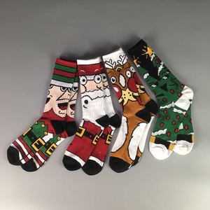 潮流休闲复古圣诞系列印花超长棉袜彩色袜子