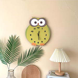 卡通创意猫头鹰装饰挂墙钟表客厅幼儿园儿童房静音可爱时钟挂钟