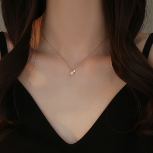 法式简约珍珠锆石项链女s925纯银小众设计气质锁骨链高级感配饰