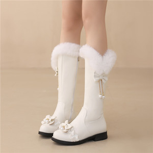 女童公主雪地靴冬季加绒加厚棉靴儿童长筒靴长靴子高筒靴棉鞋女孩