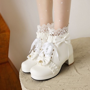 小靴子女童甜美洛丽塔马丁靴冬季加绒短靴儿童白色高跟鞋童鞋公主