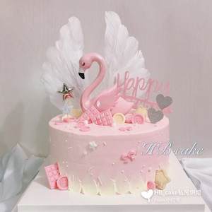 包邮天鹅火烈鸟蛋糕装饰摆件插件生日网红插排鸭子粉色情侣情人节
