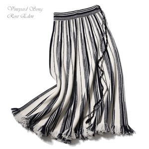 VS法国春季奢侈 重磅针织羊绒半身伞裙女 大克重高垂感条纹设计