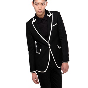 韩国代购男装韩版时尚拼接外套绅士气质特色潮流男士西装上衣修身