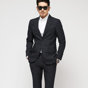 韩国代购 西装男韩版修身圆点男士帅气小西服上衣休闲男装外套