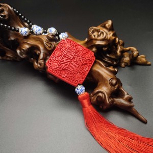 扬州咏梅漆器厂特色青花瓷红雕漆中国结车挂饰品中国风传统送礼品