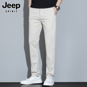 Jeep吉普休闲裤男士夏季新款潮流宽松直筒西裤商务白色长裤子男裤