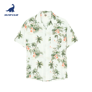 surfcuz 夏季短袖衬衫男度假衬衫宽松大码男衬衫沙滩衬衫夏威夷风