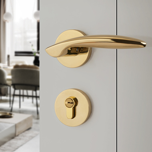 金色分体简约现代门锁美式室内卧室房门锁磁吸静音门锁家用门把手