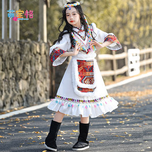 藏族服装儿童藏式藏服藏袍女童舞蹈演出服少数民族演出夏女男夏季