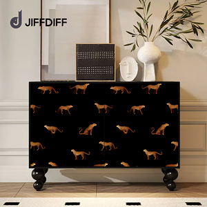 JiffDiff复古豹子家具翻新贴纸自粘柜子移门装饰遮丑豹纹放水墙纸