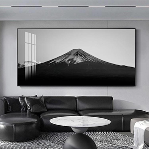 极简客厅装饰画沙发背景墙黑白靠山图挂画现代轻奢大气富士山壁画