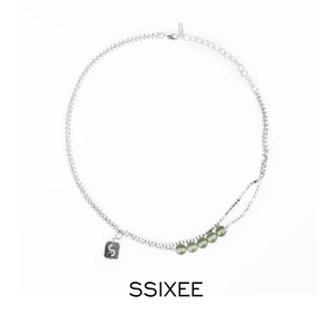 SSIXEE 陨石系列 男女同款荧绿色玻璃陨石珠可定制姓名牌叠戴项链