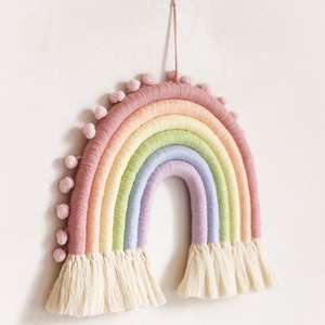 ins北欧风棉线毛球彩虹编织挂毯壁挂儿童房装饰墙上吊饰家居饰品