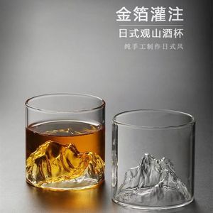 复古国潮风泡茶杯富士山杯山河观山杯喝水耐热艺术威士忌玻璃杯