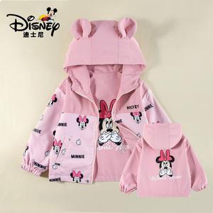 迪士尼女童春装米奇外套新款儿童装冲锋衣中小童户外三防洋气风衣