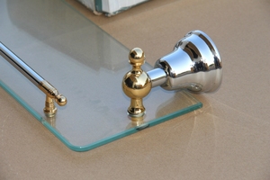浴室厕所洗手台卫生间钢化玻璃镜前镜下置物架收纳打孔壁挂单层