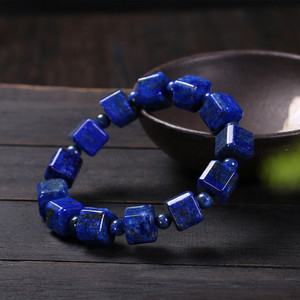 天然阿富汗青金石方形方糖形鼔形桶珠手链散珠配饰蓝色系水晶手串