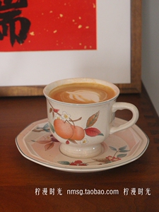 秋天的氛围感中古手绘复古做旧芝麻点陶瓷咖啡杯碟拉花杯水杯礼物