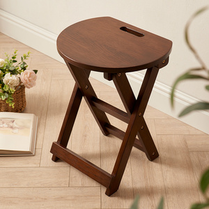 折叠凳子实木凳家用圆凳木头可折叠椅子木质高脚凳高凳60加高餐凳