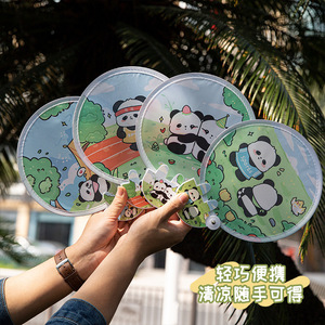 夏日圆扇新款卡通飞盘折叠团扇便携迷你折扇旅游广告赠品团体扇子
