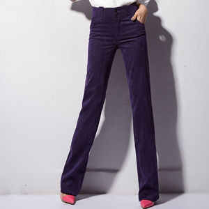 春季新款紫色细条绒百搭显瘦休闲长裤子顺垂直筒裤中腰加绒女裤子