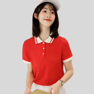 红色polo衫女t恤上衣夏季短袖纯棉工作服定制幼儿园老师教师园服