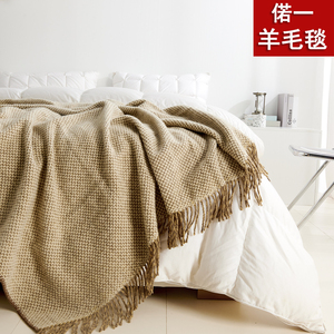 冬季纯羊毛毛毯流苏单人简约北欧羊毛沙发盖毯午睡客厅高级感装饰