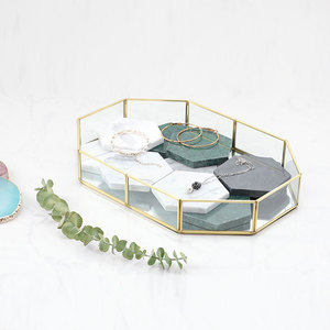 北欧风几何金色玻璃镜面托盘首饰盘展示收纳盒房间卧室装饰品摆件
